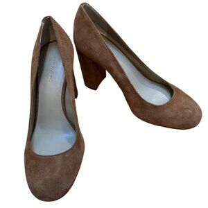 Ann Taylor Cognac colored suede block heel pumps 5.5 M